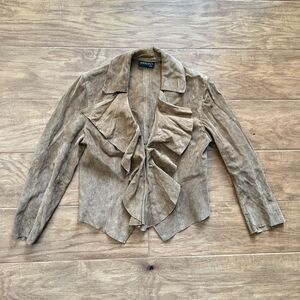 Ideology Petite Suede Leather Jacket Size PS Ruffle Front Brown/Tan Cropped